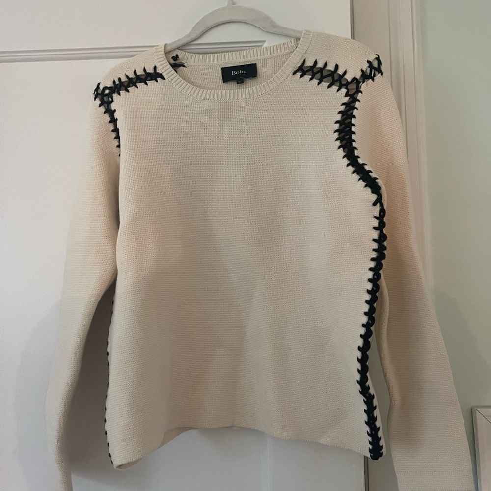 Creme Sweater with Thick Black Stitching
